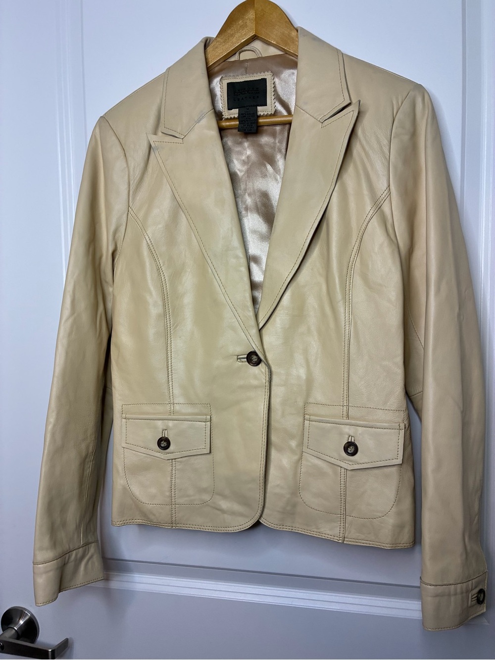 JohnPaulRichard Cream Lamb Leather Single-Button Blazer
